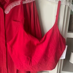 NWT ATHLETA V-Neck Crop Tank w Support Bra (Sz XL) in Red